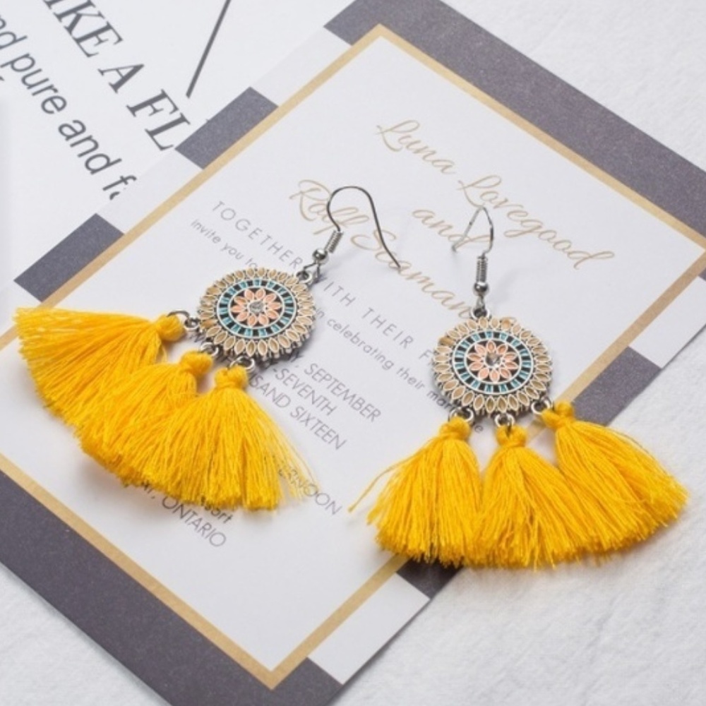 Sale! NEW Boho Enameled Tassel Earrings
